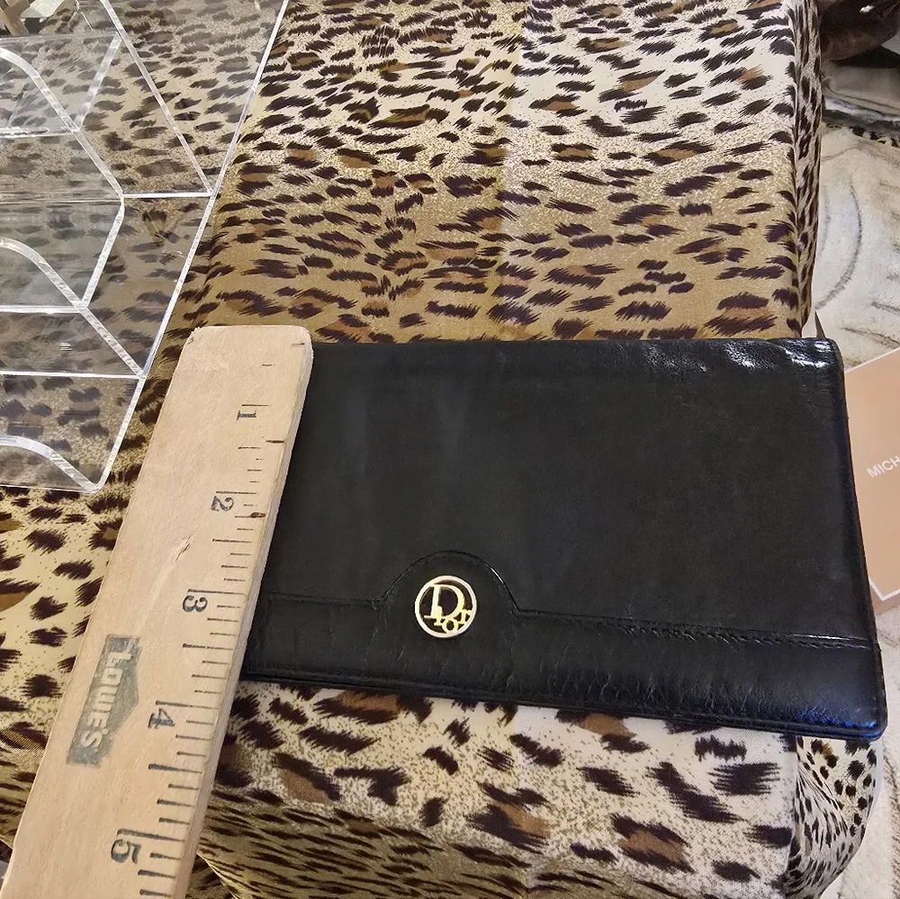 Dior Black Leather Wallet With Gold Accent